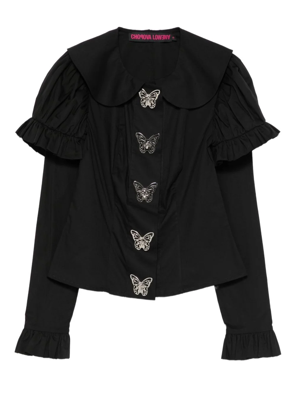 butterfly-embellished ruffled shirt - 1