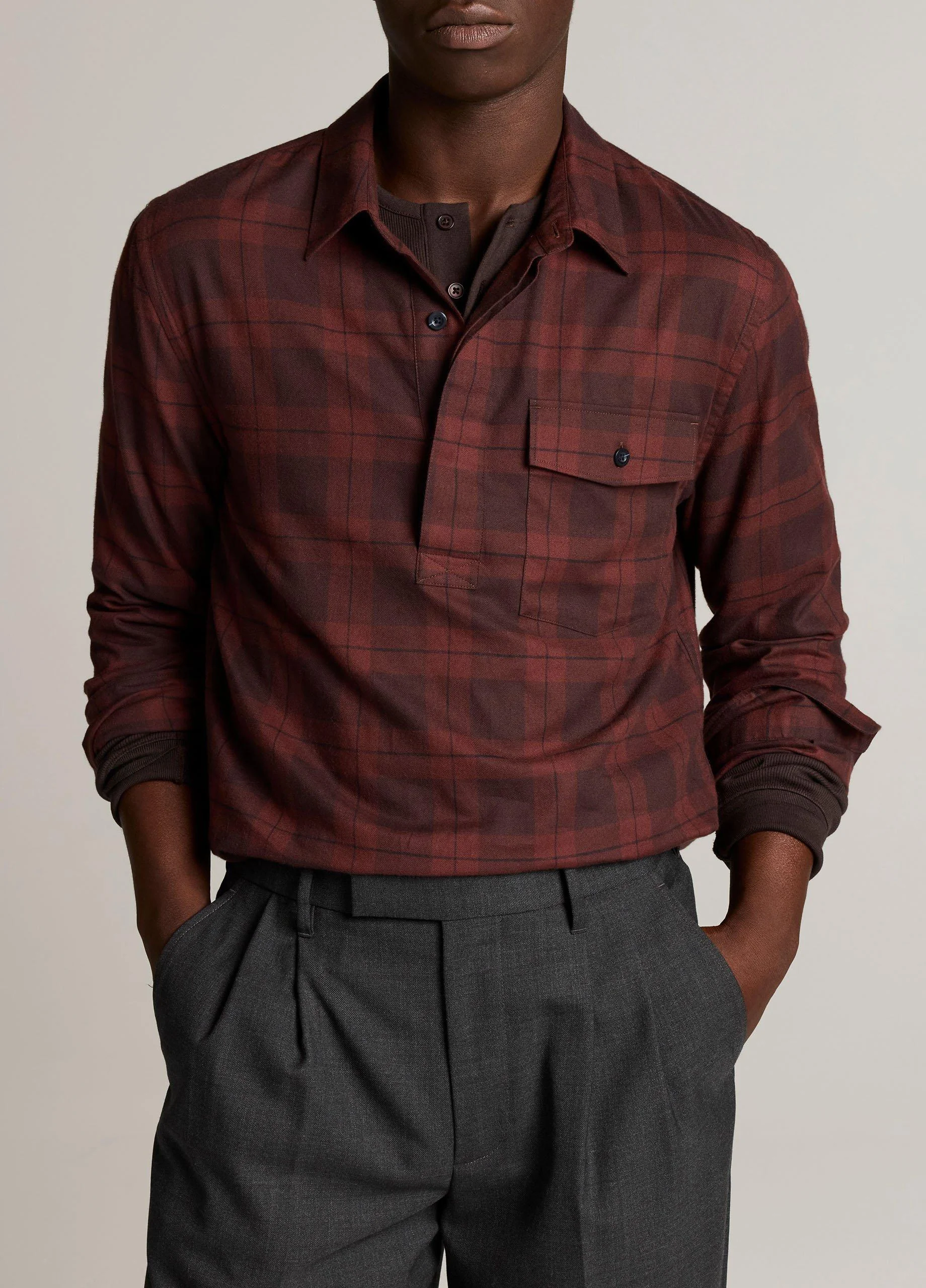 Hamilton Plaid Cotton Popover Shirt - 1