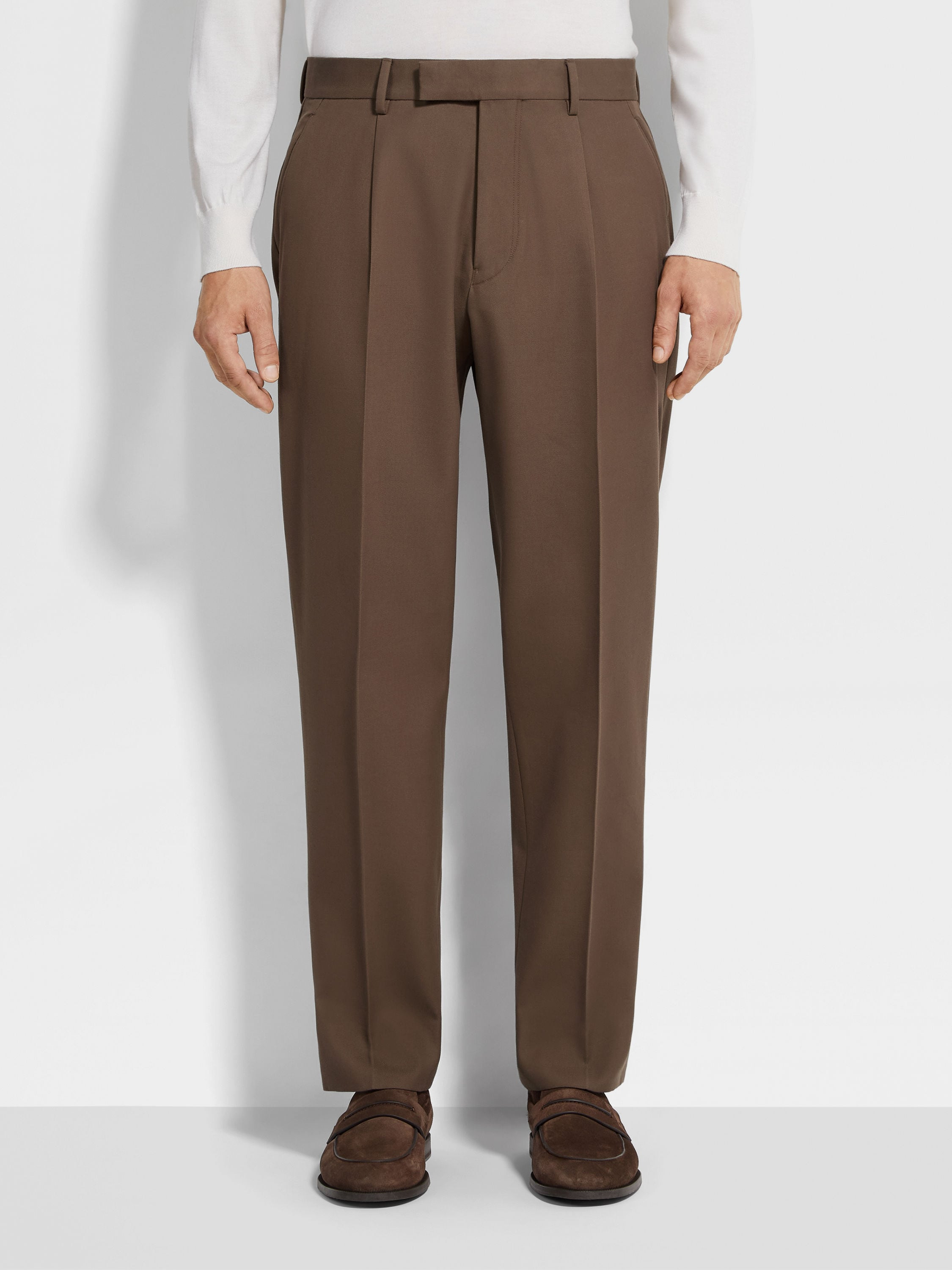 BROWN COTTON AND WOOL PANTS - 5