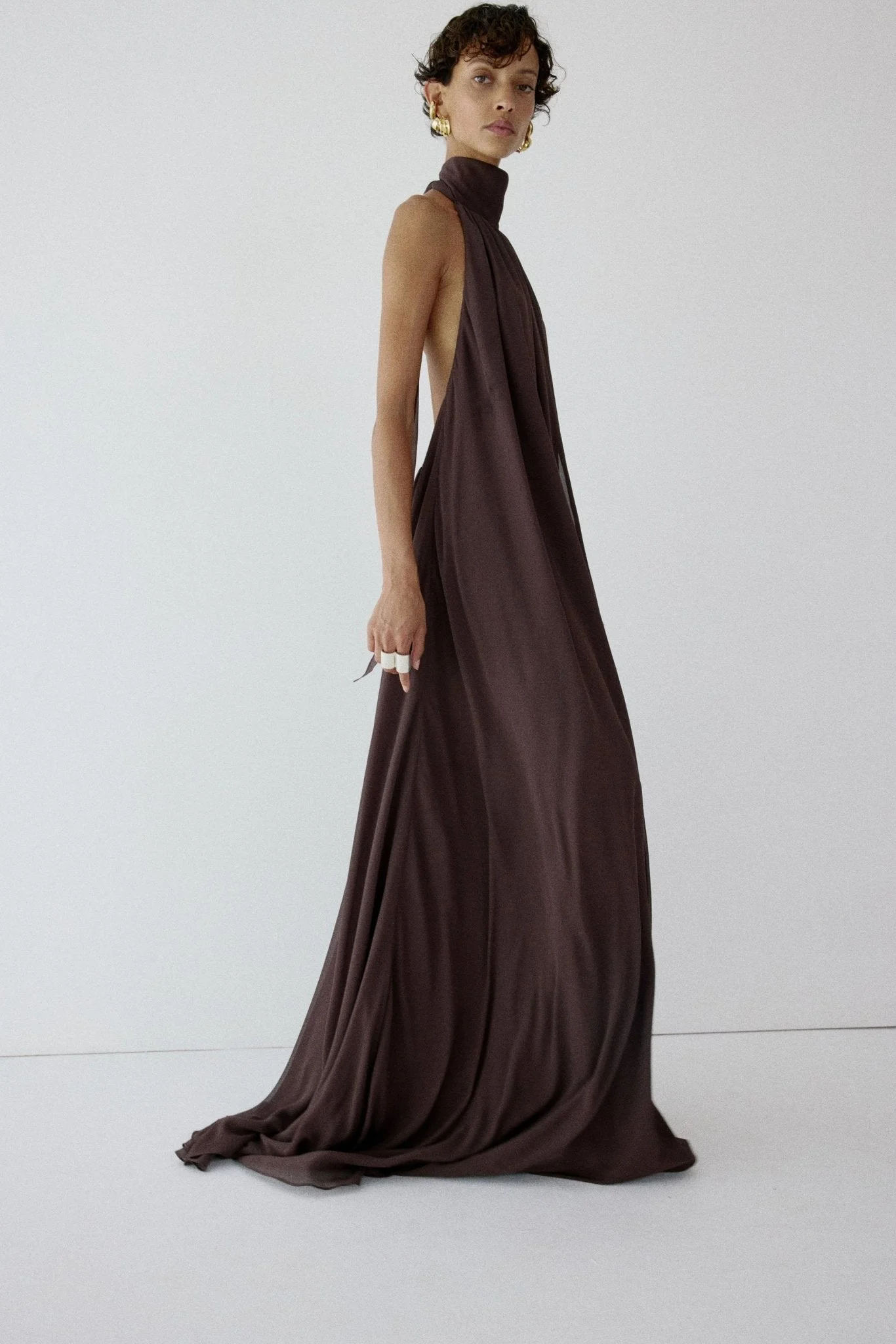 ADELA MAXI DRESS IN UMBER BROWN CHIFFON - 1