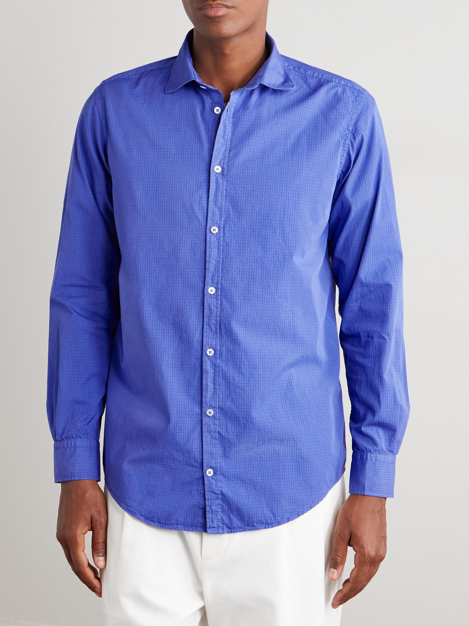 Canary Slim-Fit Checked Cotton-Poplin Shirt Blue - 3