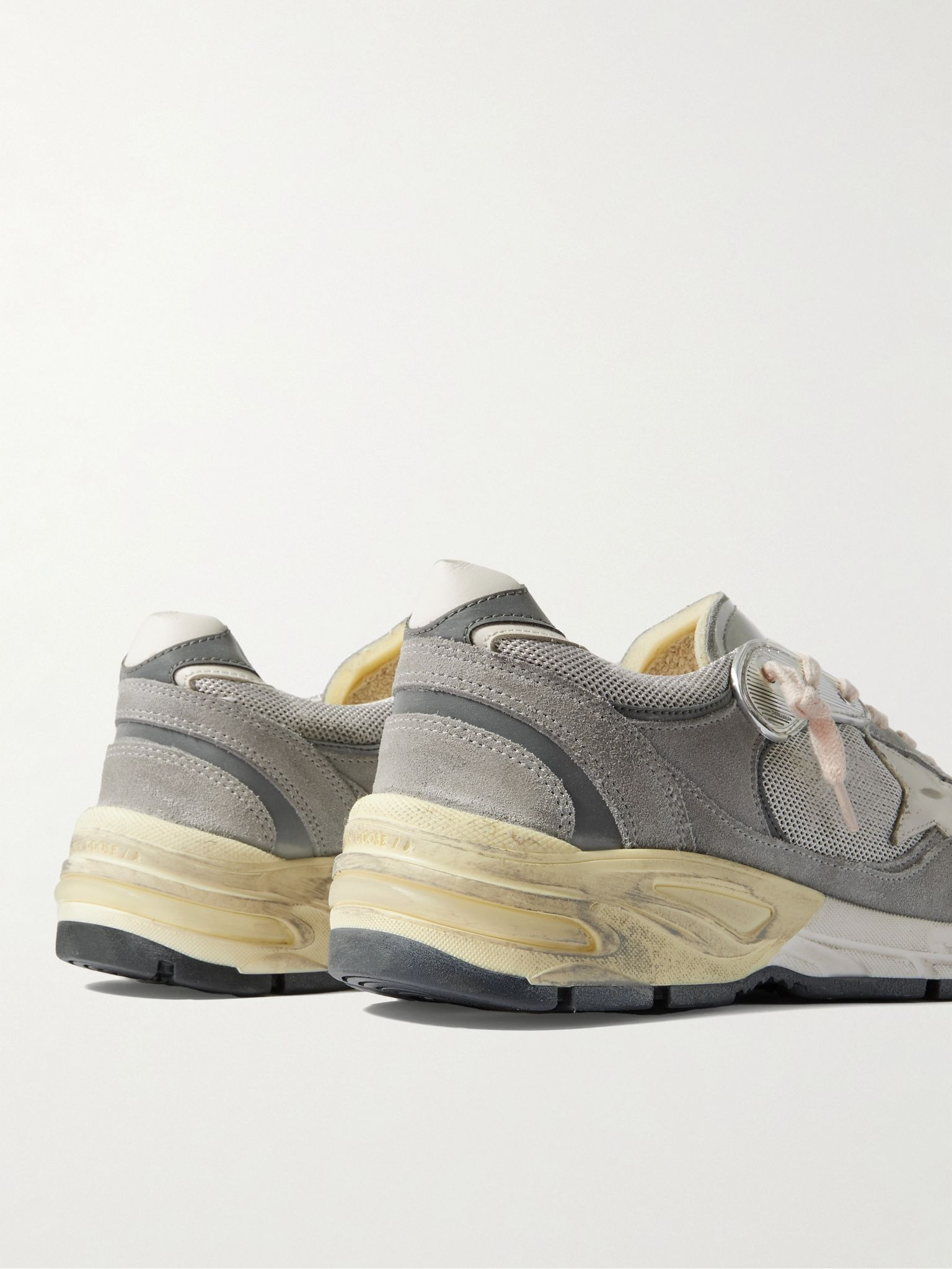 Dad-Star Distressed Leather-Trimmed Suede and Mesh Sneakers Gray - 5