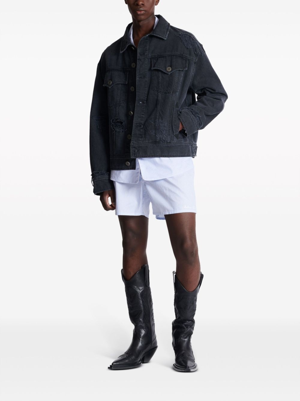 ripped-detail denim jacket - 2
