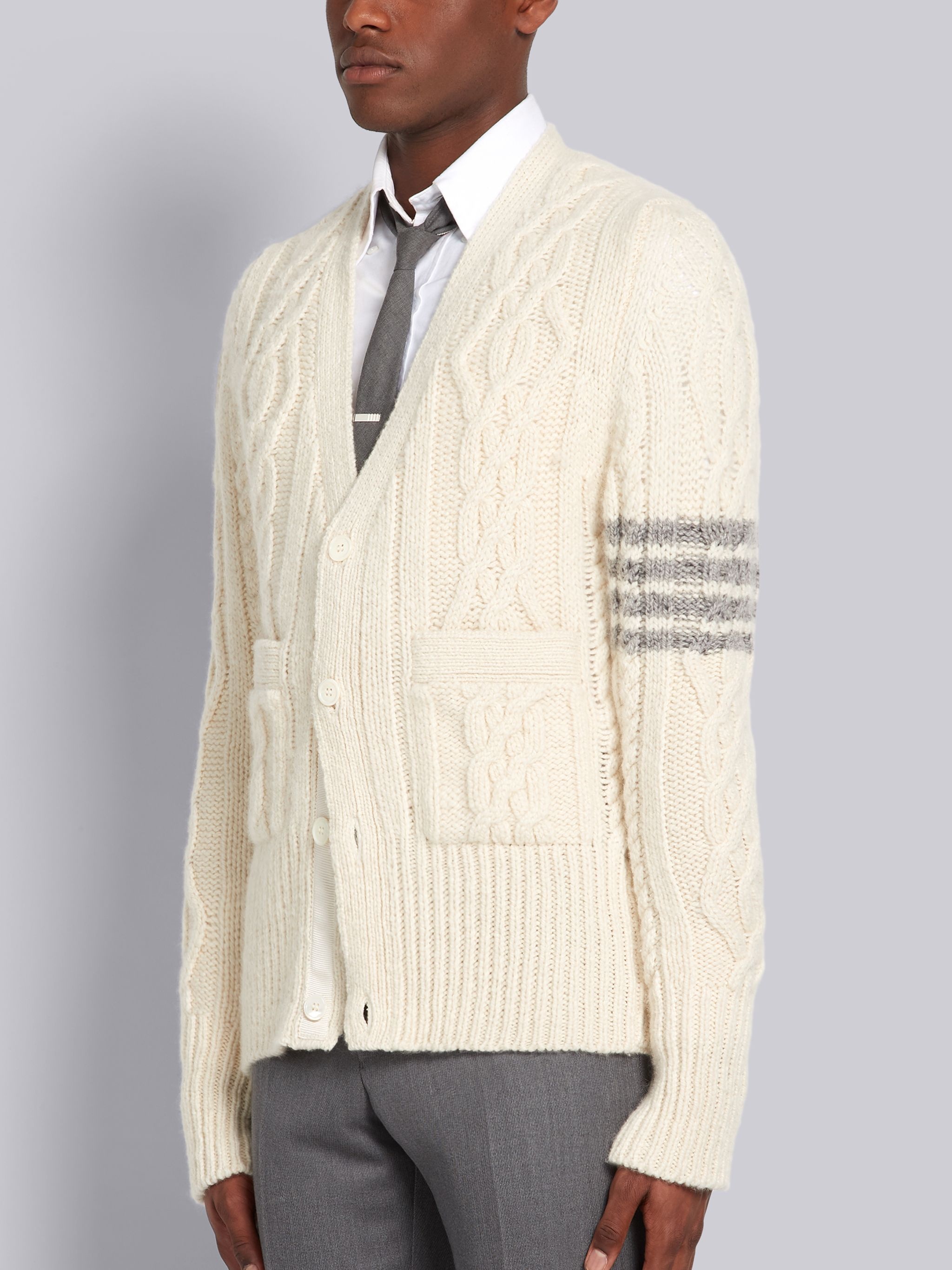 4-bar Aran Cable Cashmere Cardigan - 2