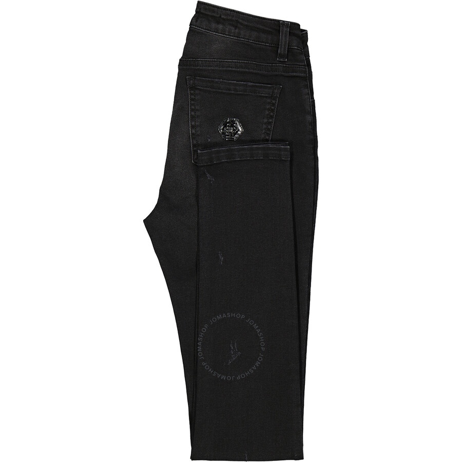 Philipp Plein Ladies Black High Waisted Distressed Jeans - 7