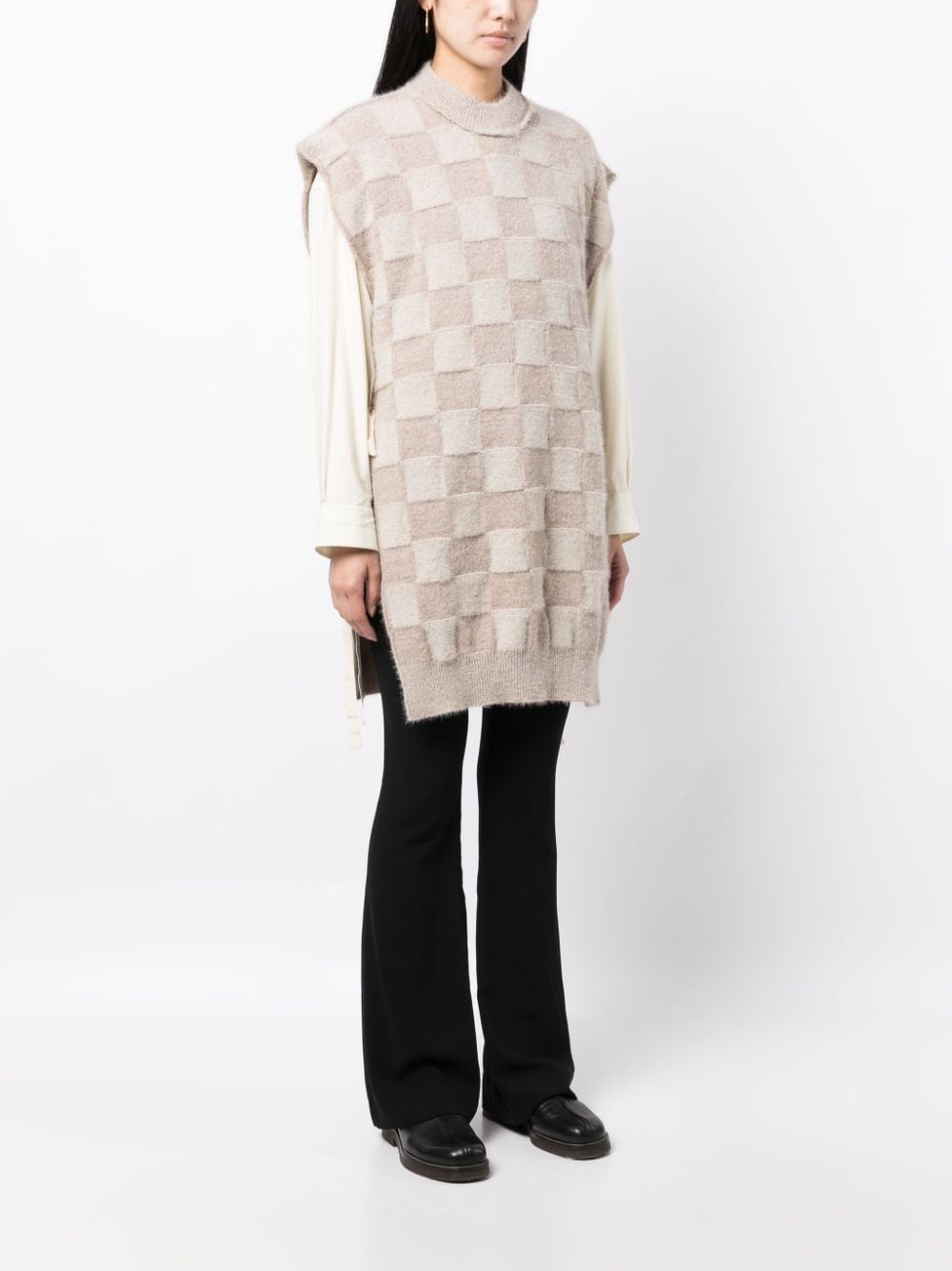 checkerboard-pattern knitted vest - 3
