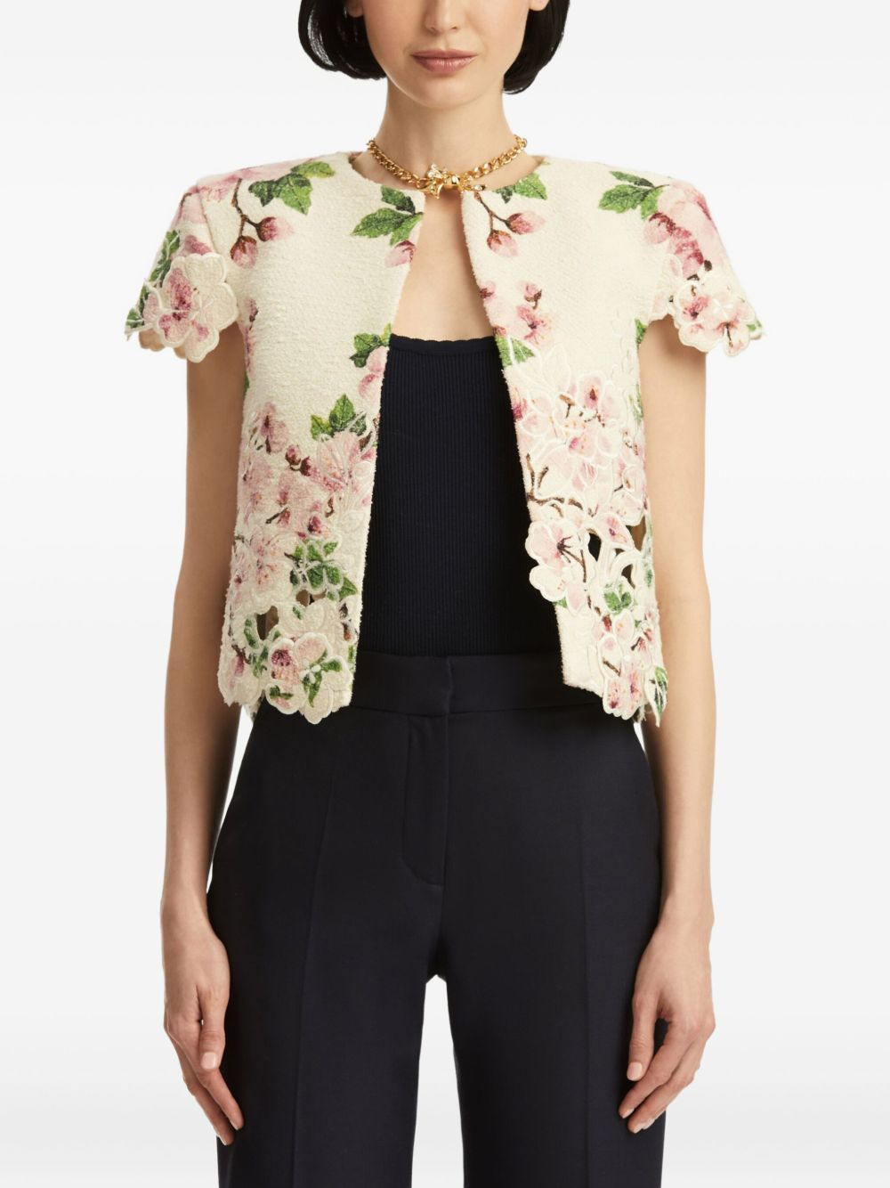 floral-embroidered cropped jacket - 3