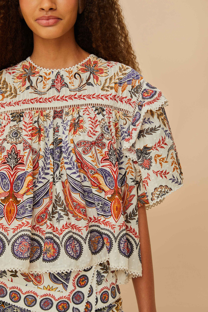 FARM RIO Off-White Boho Glam Lace Blouse outlook