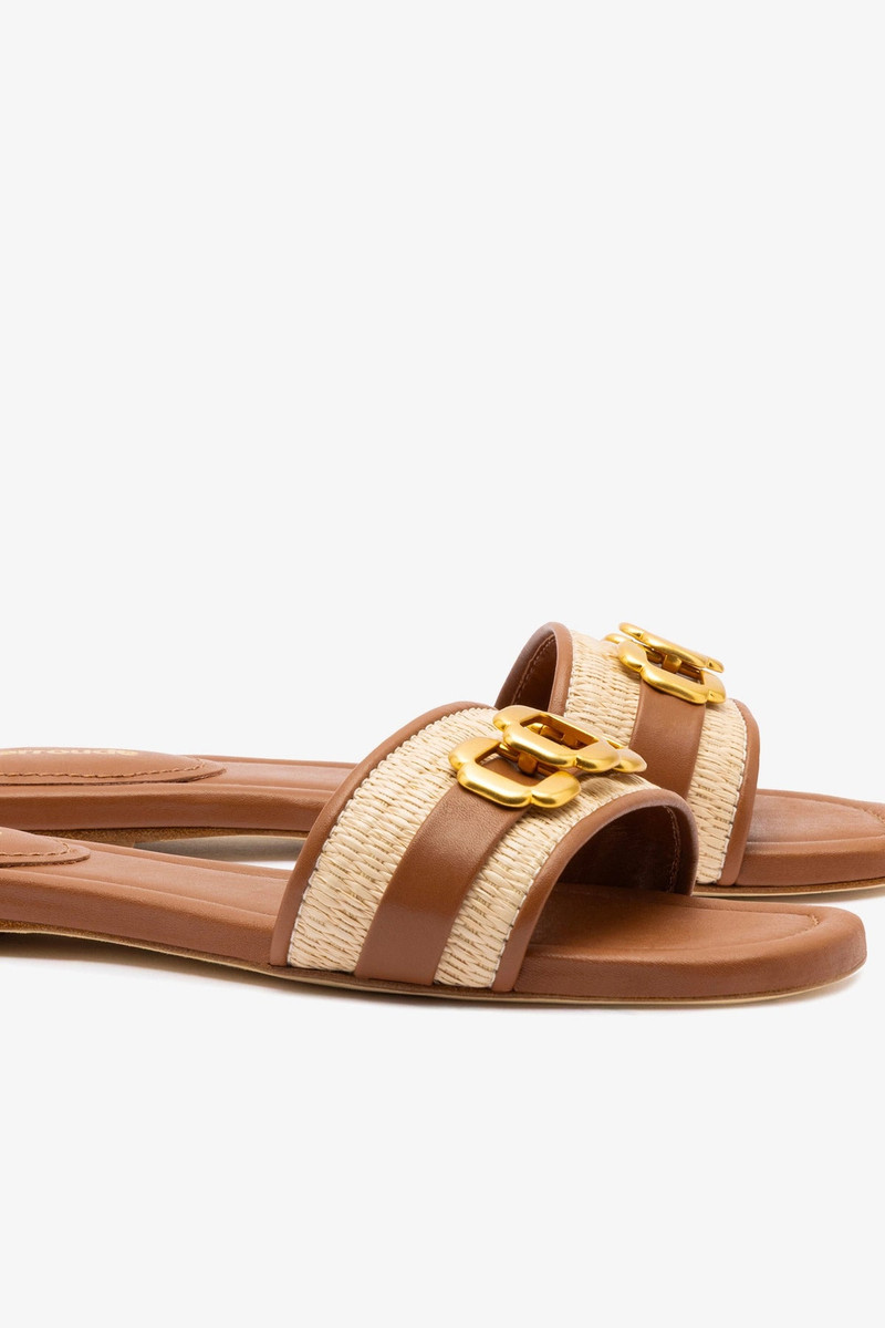 Franca Flat In Natural Raffia And Caramel Leather 4