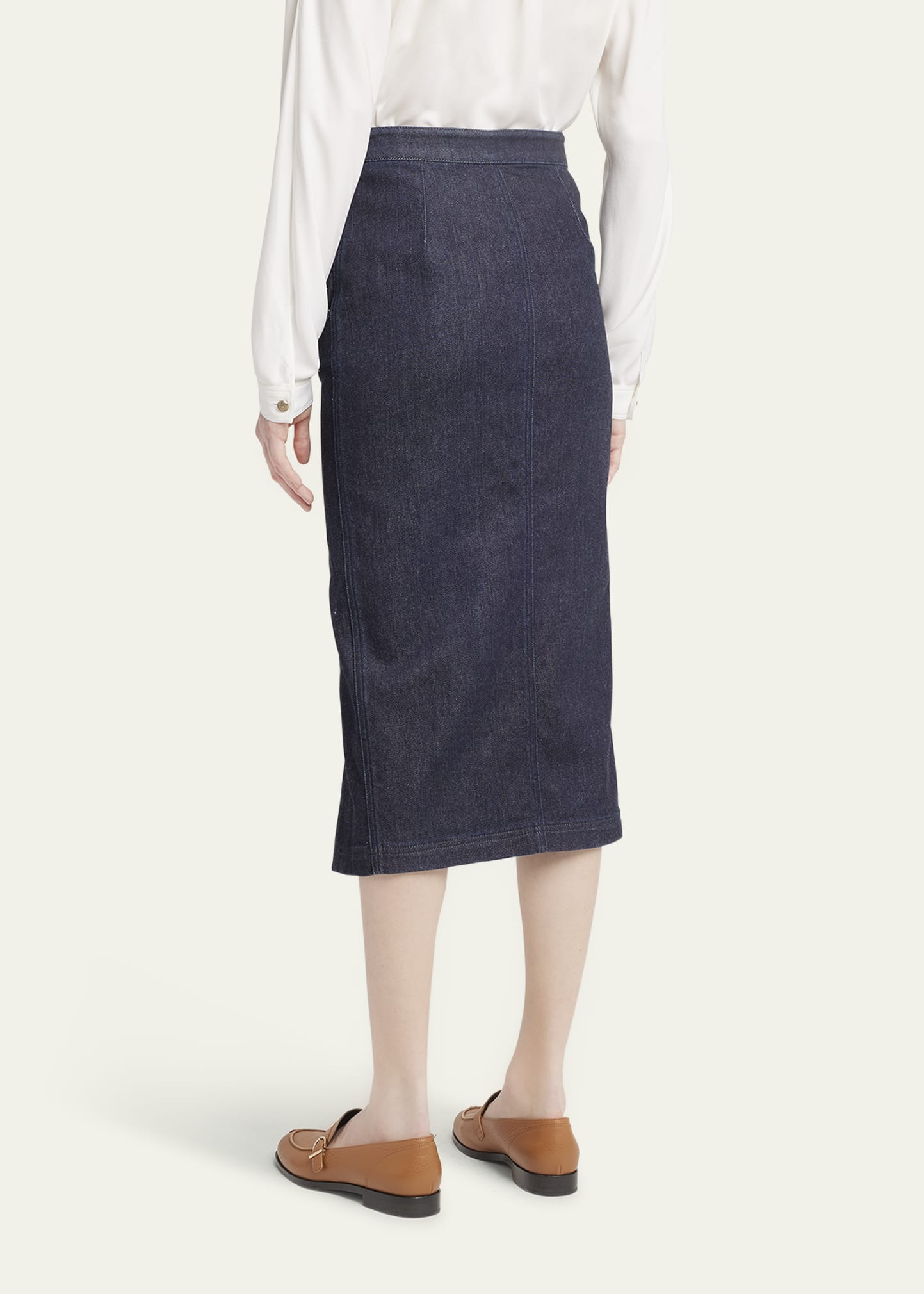 Cotton-Cashmere Denim Button Midi Skirt - 3