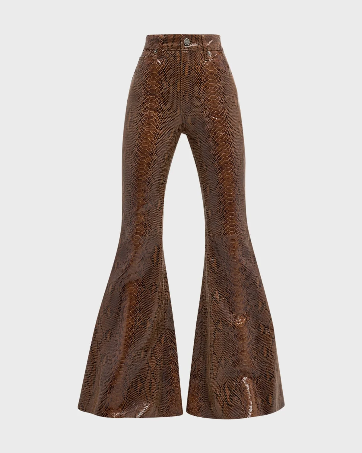 Super High-Rise Snakeskin Leather Super Bell Flare Pants - 1