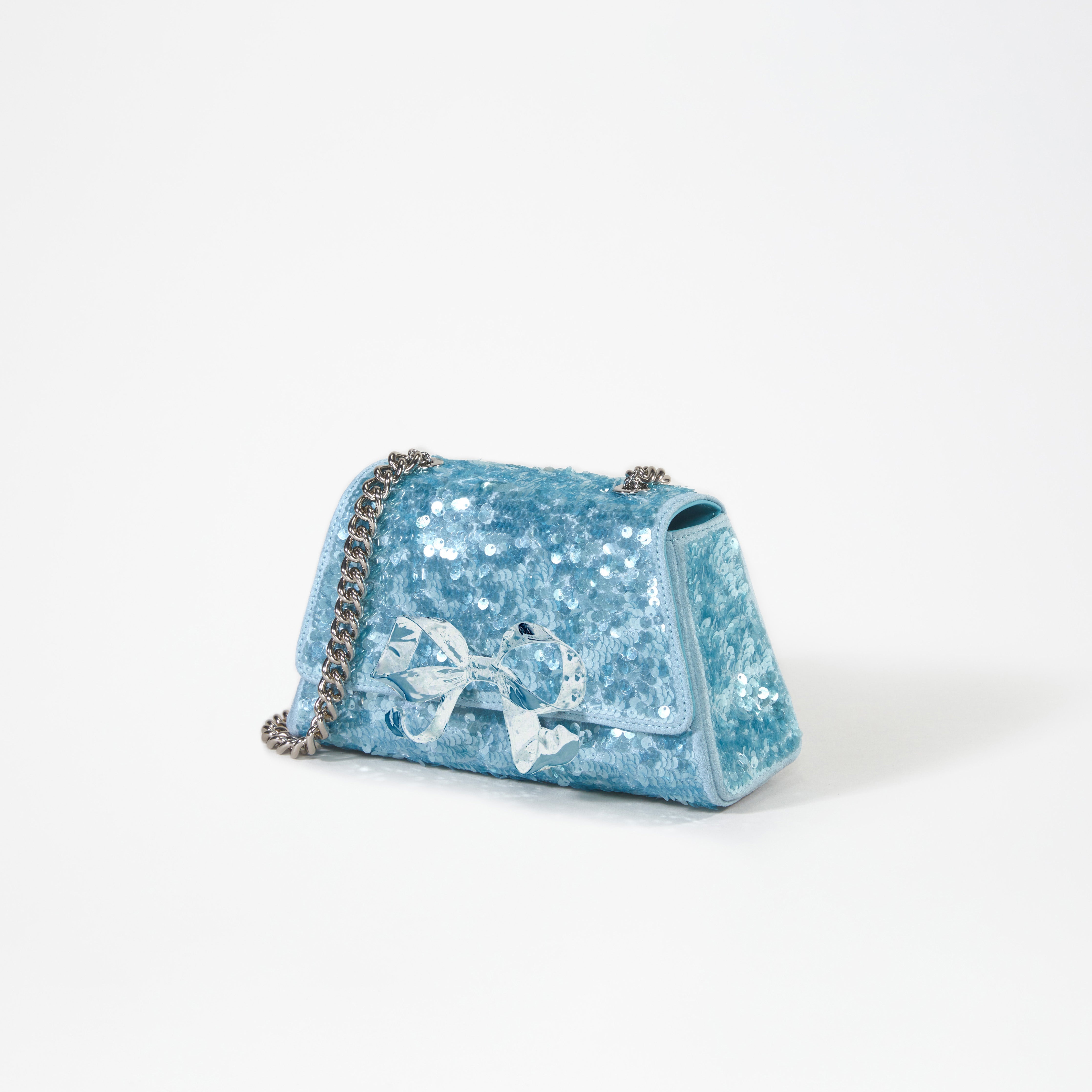 Blue Sequin Bow Mini Shoulder Bag - 2