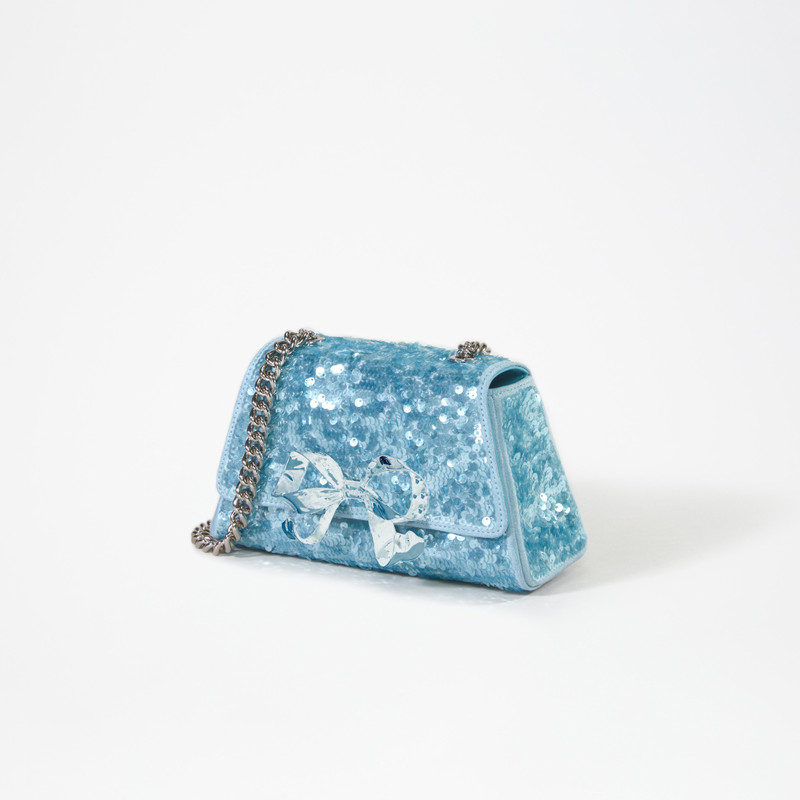 self-portrait Blue Sequin Bow Mini Shoulder Bag outlook