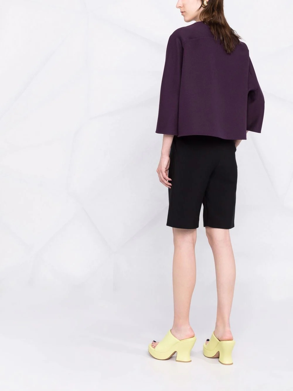 V-neck cropped-sleeve knitted top - 4