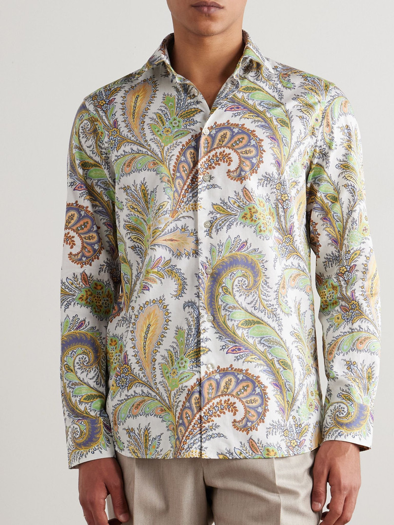 Paisley-Print Cotton-Poplin Shirt Green 3