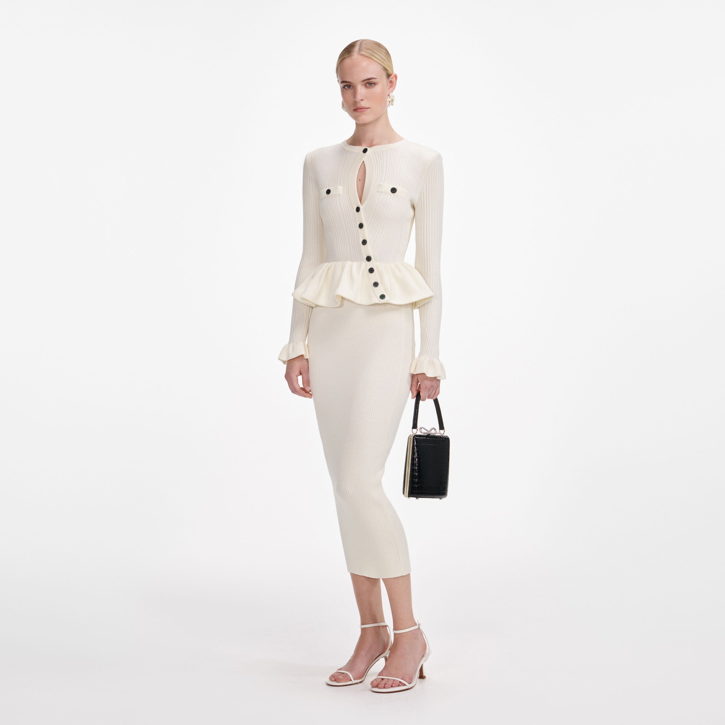 Cream Asymmetric Knit Midi Dress - 2
