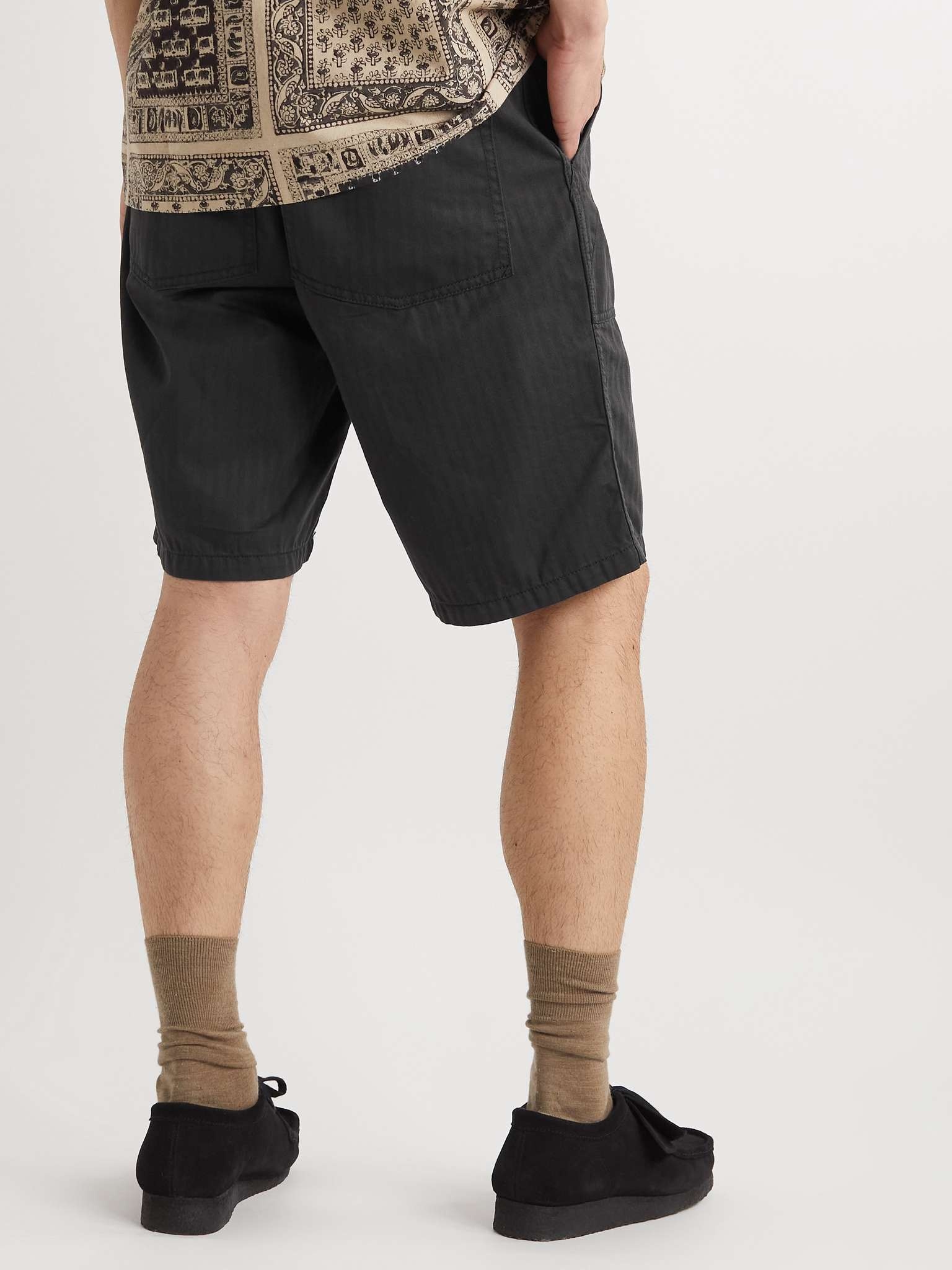 Straight-Leg Herringbone Cotton Shorts - 4