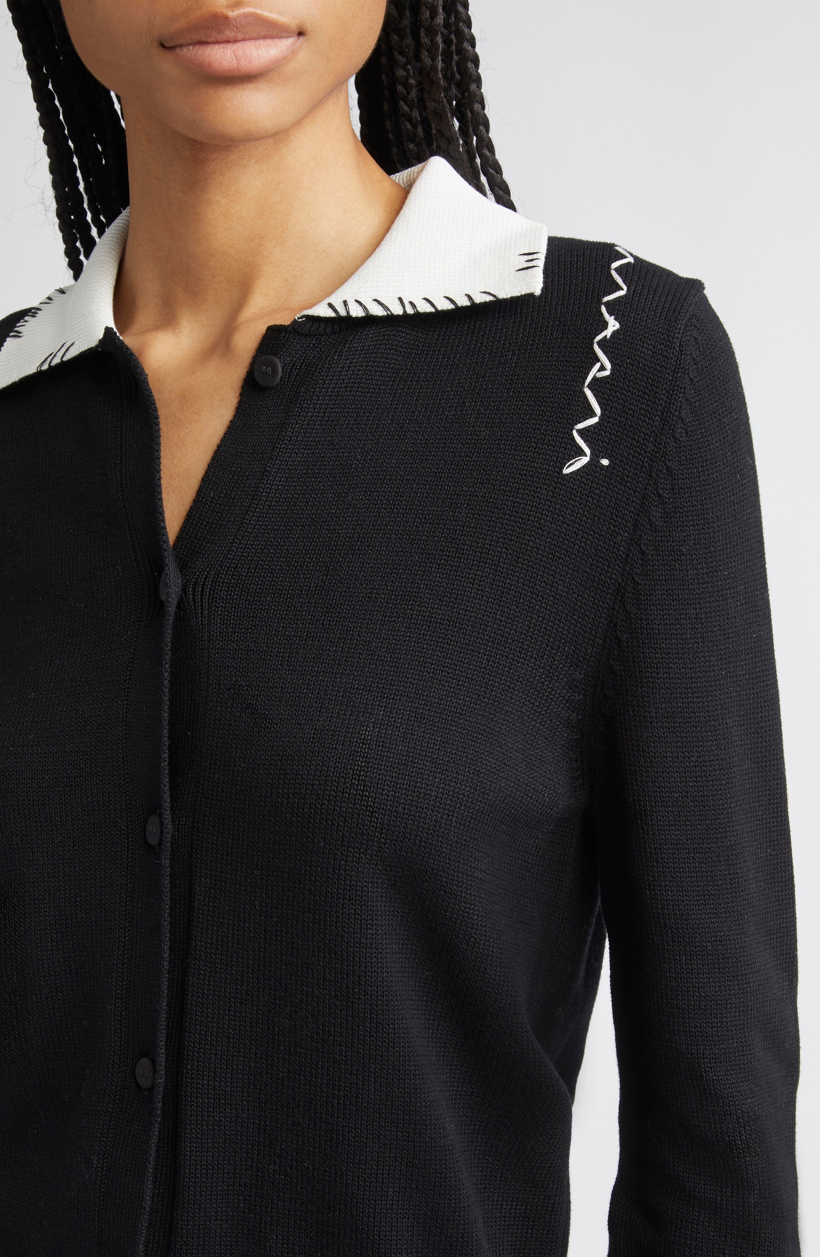 Marni Logo Embroidered Long Sleeve Cardigan in Black at Nordstrom - 5