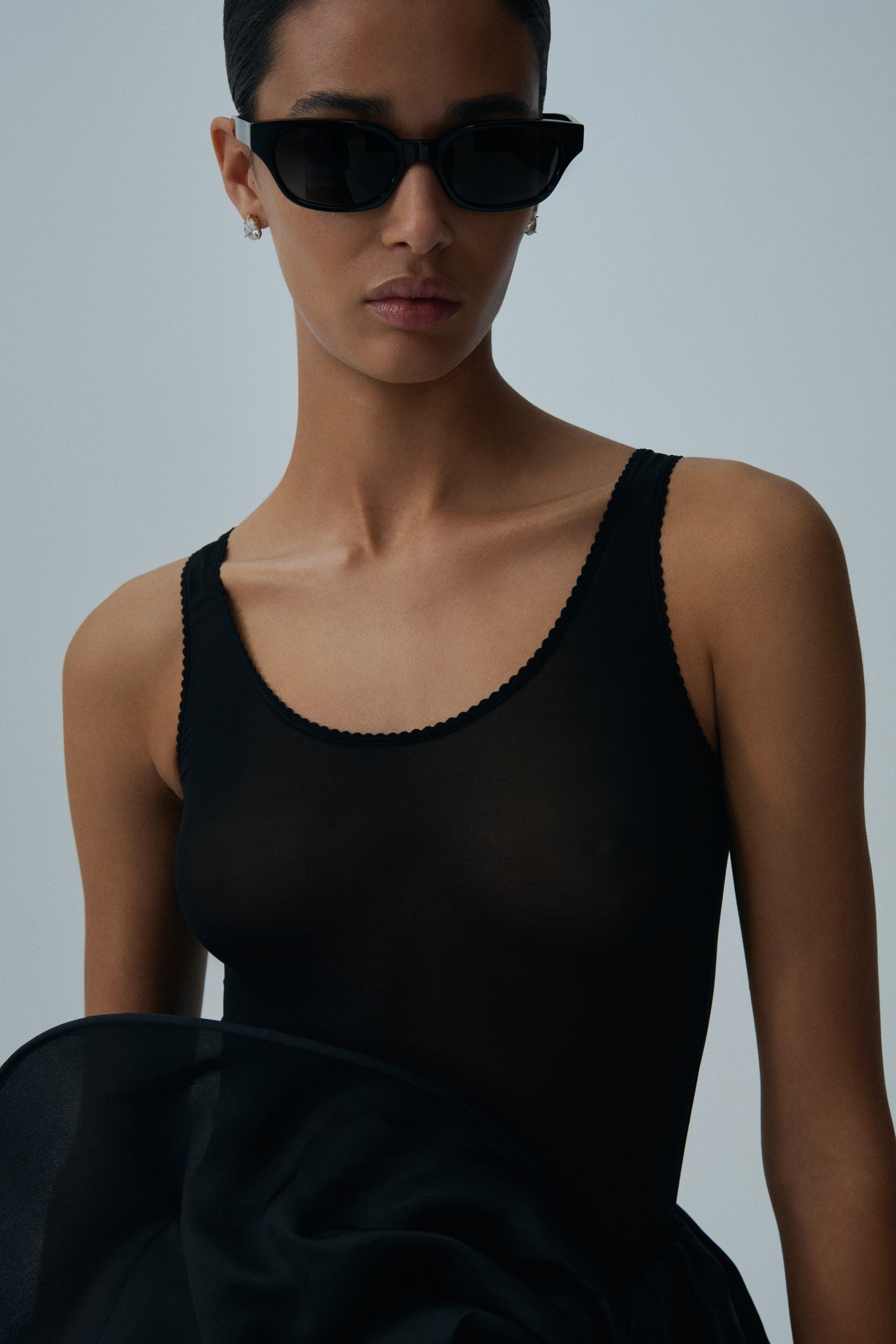 Mesh scalloped bodysuit in black - 3