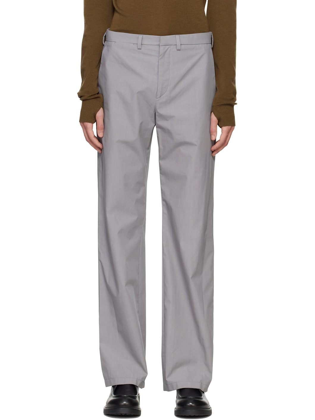 Gray Popeline Waxed Trousers - 1