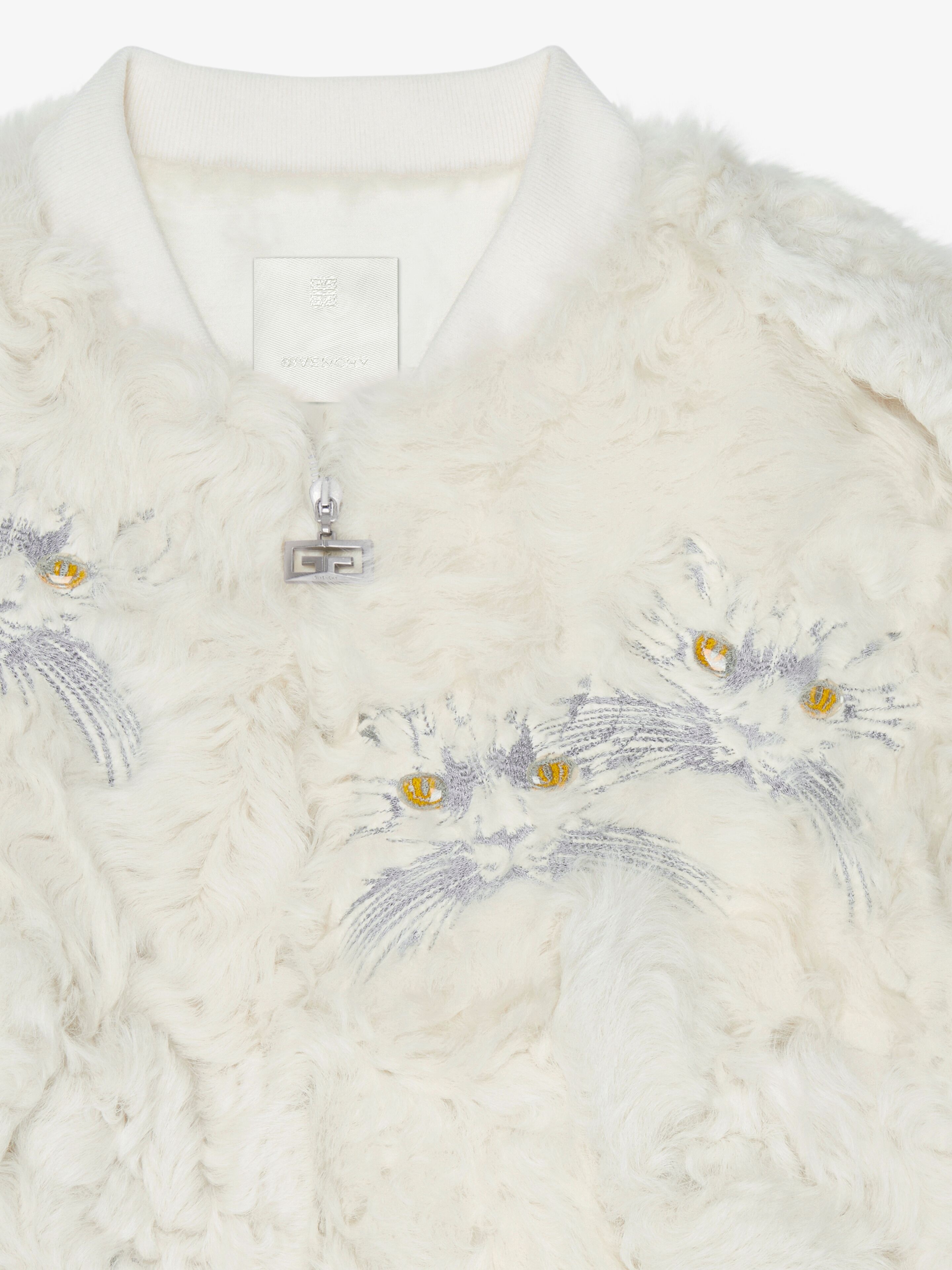 BOMBER IN CAT EMBROIDERED SHEARLING - 5