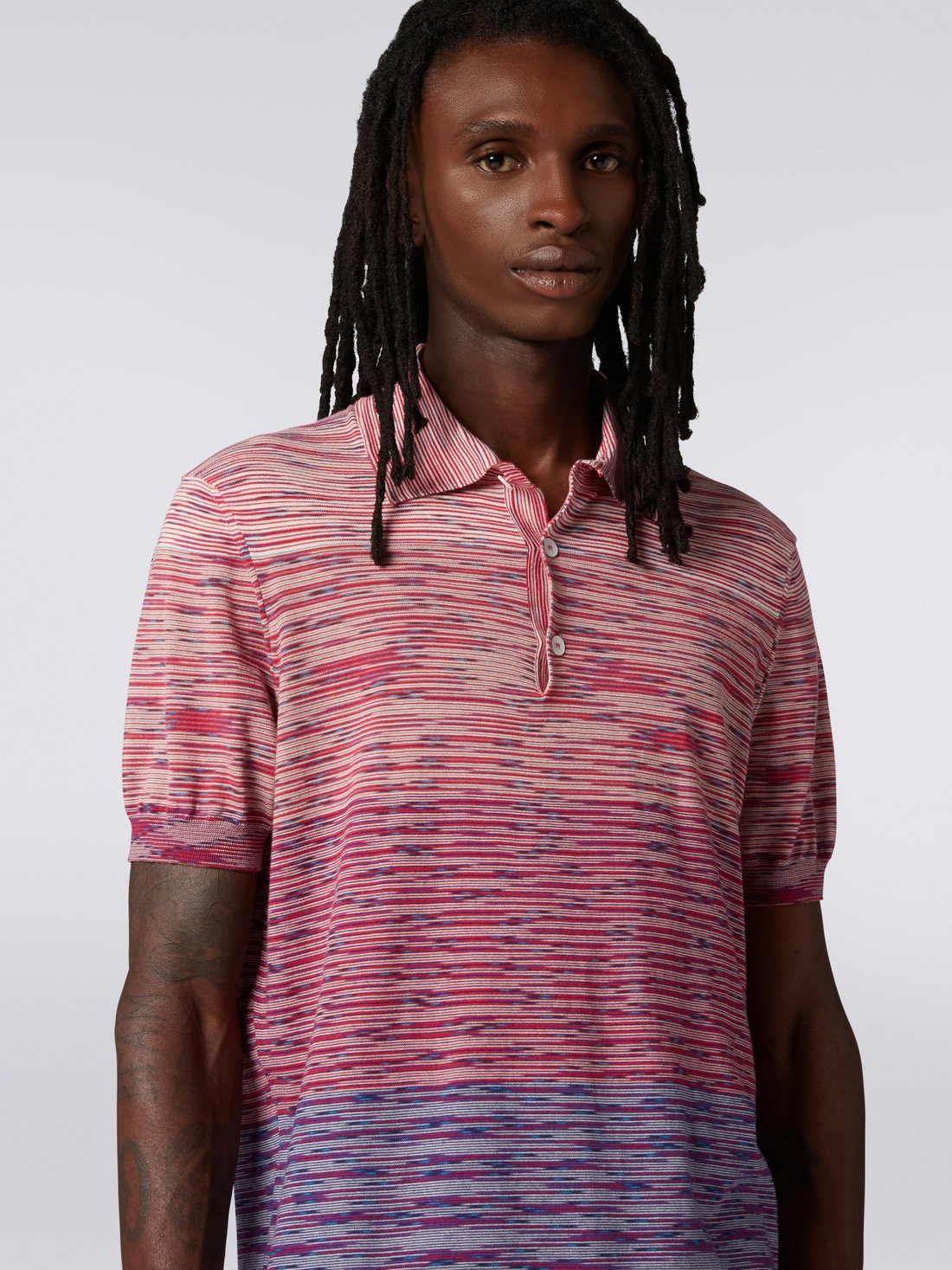 Dégradé striped cotton short-sleeved polo shirt - 5