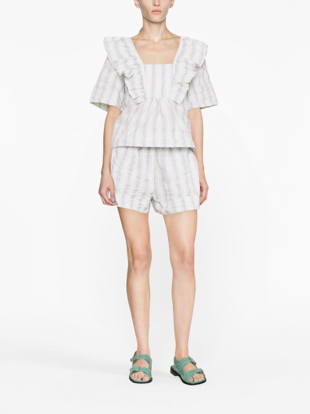 striped seersucker ruffle blouse - 2