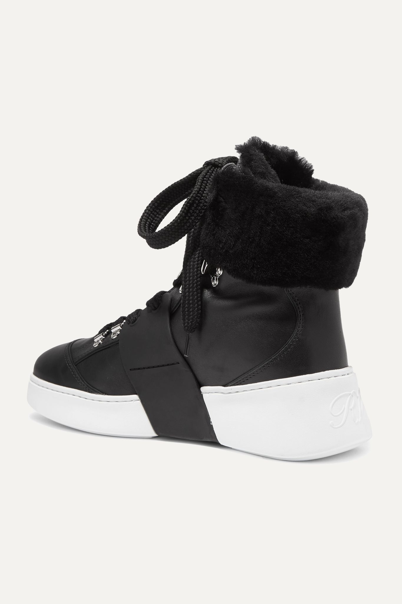 Skate embellished shearling-trimmed leather sneakers - 4