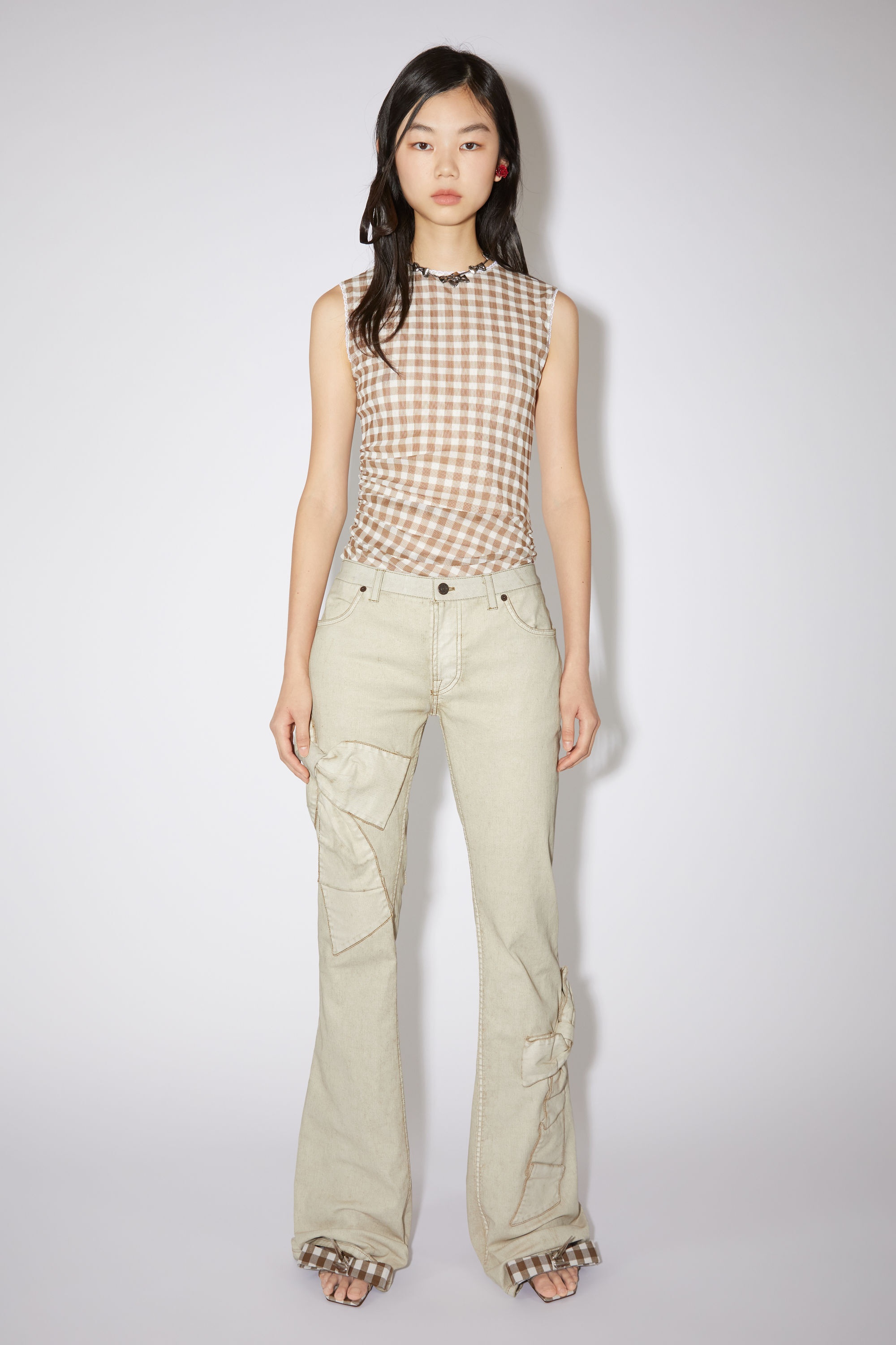 Bow denim trousers - White/brown - 2