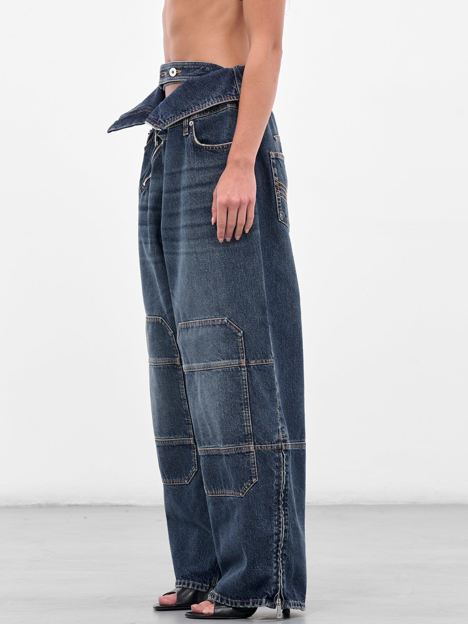 Blue Zipped Patch Denim Jeans - 2