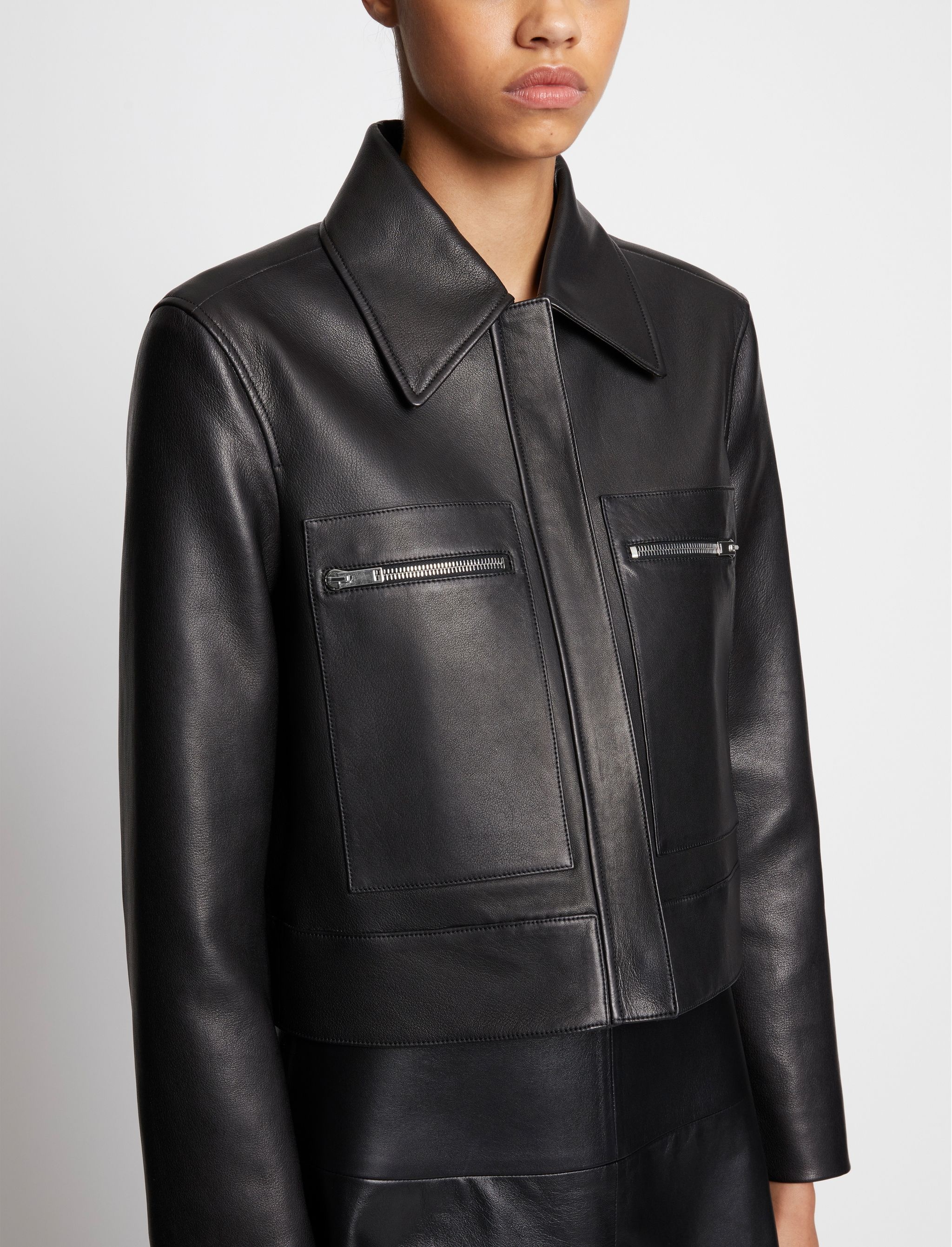 Grainy Leather Cropped Jacket - 6