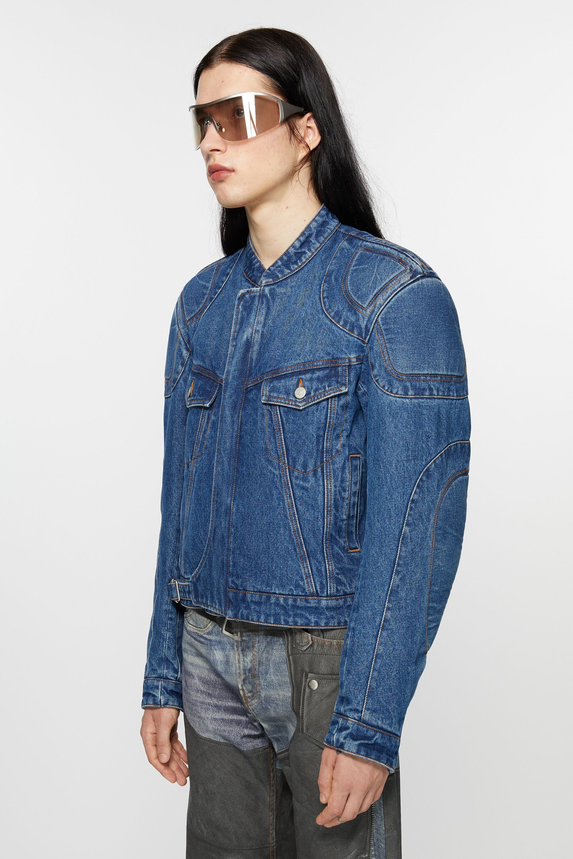 Biker denim jacket - Mid Blue - 3