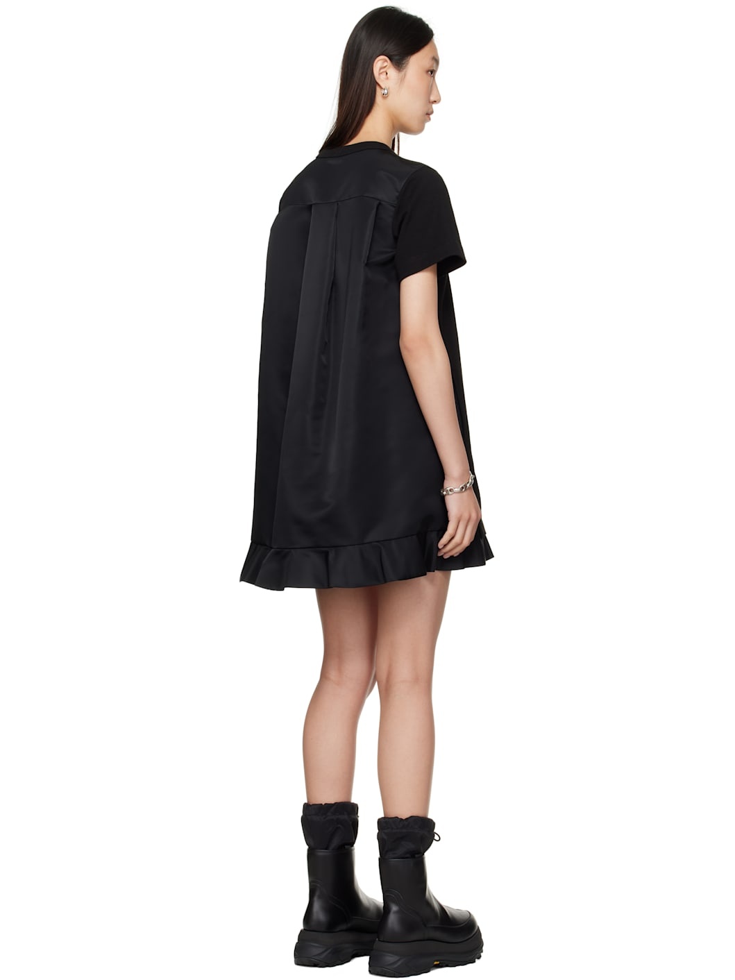 Black Nylon Twill & Cotton Jersey Minidress - 3