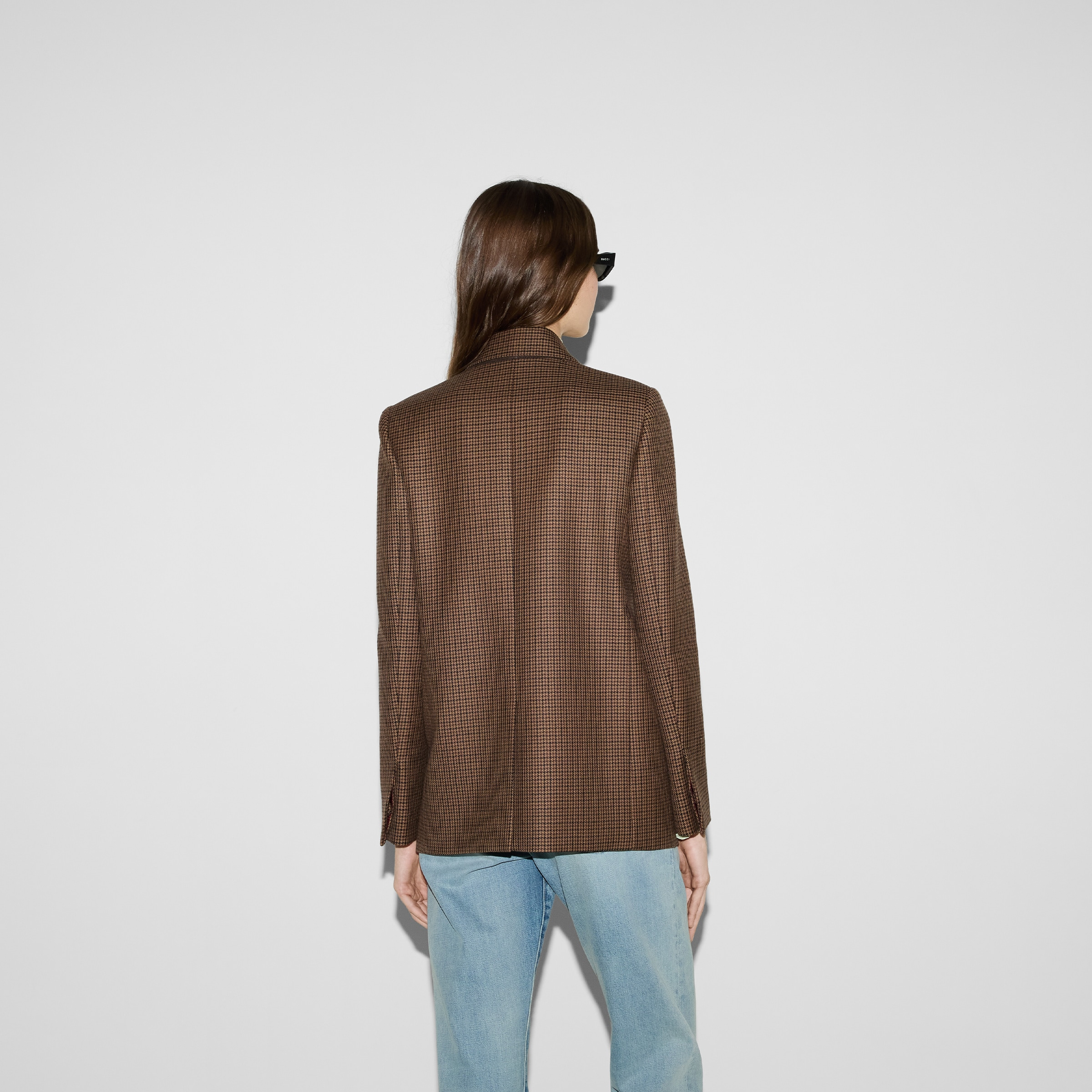 Embroidered houndstooth wool jacket - 4