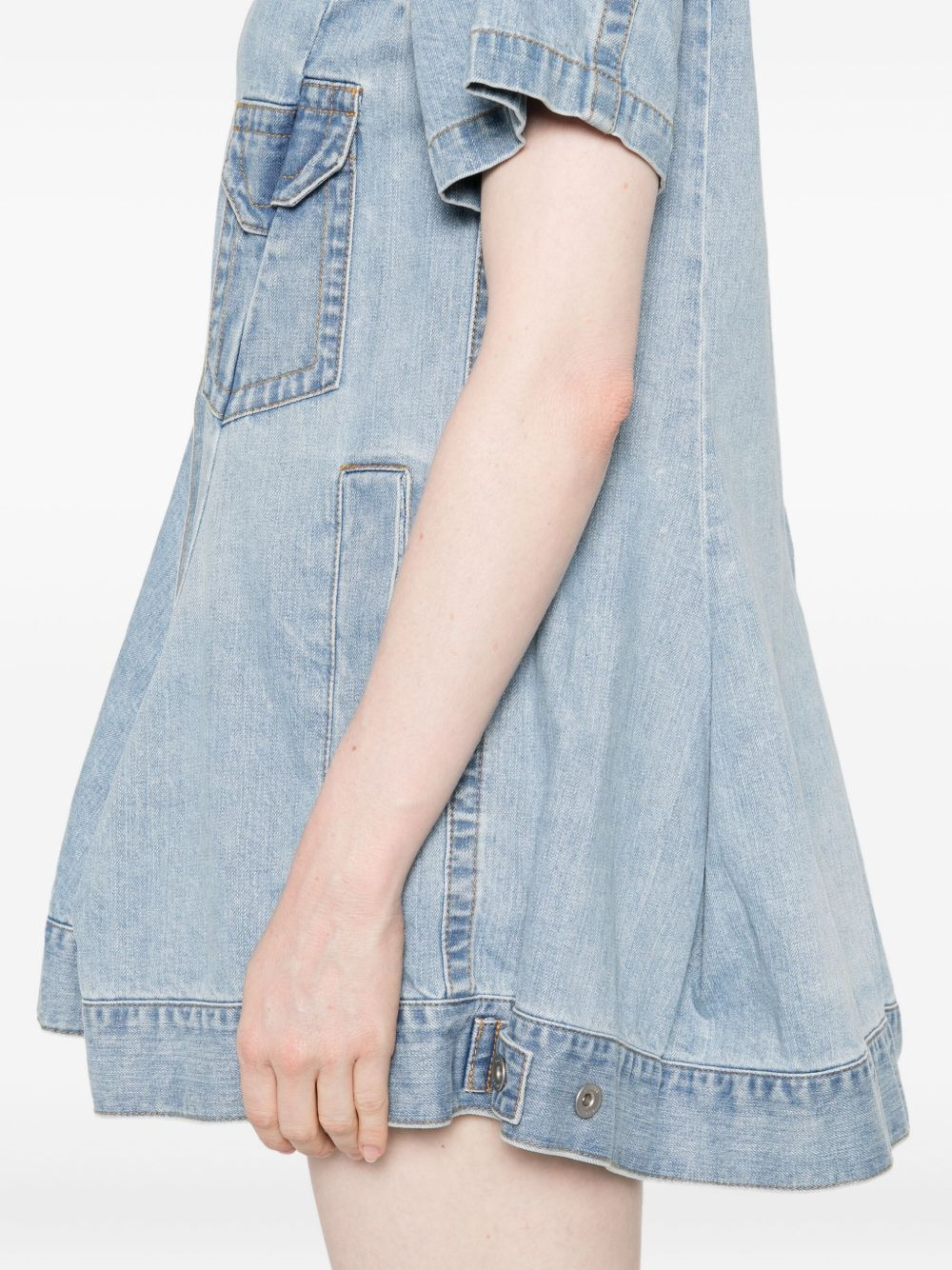 pleated denim mini shirt dress - 5