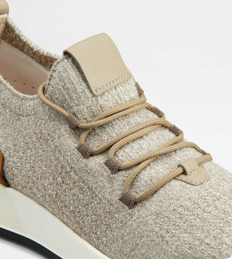 SOCK SNEAKERS IN TECHNICAL FABRIC AND LEATHER - BEIGE, BROWN 5