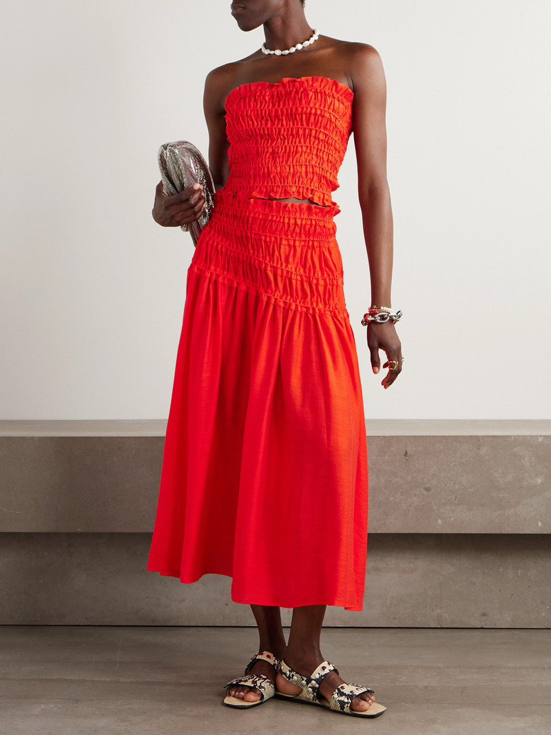 TORY BURCH Cropped Ruffled Shirred Lyocell-blend Top outlook