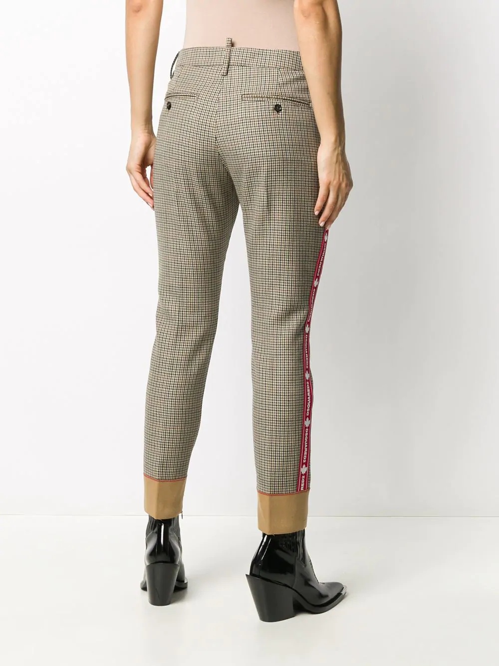 logo tape checked trousers - 4