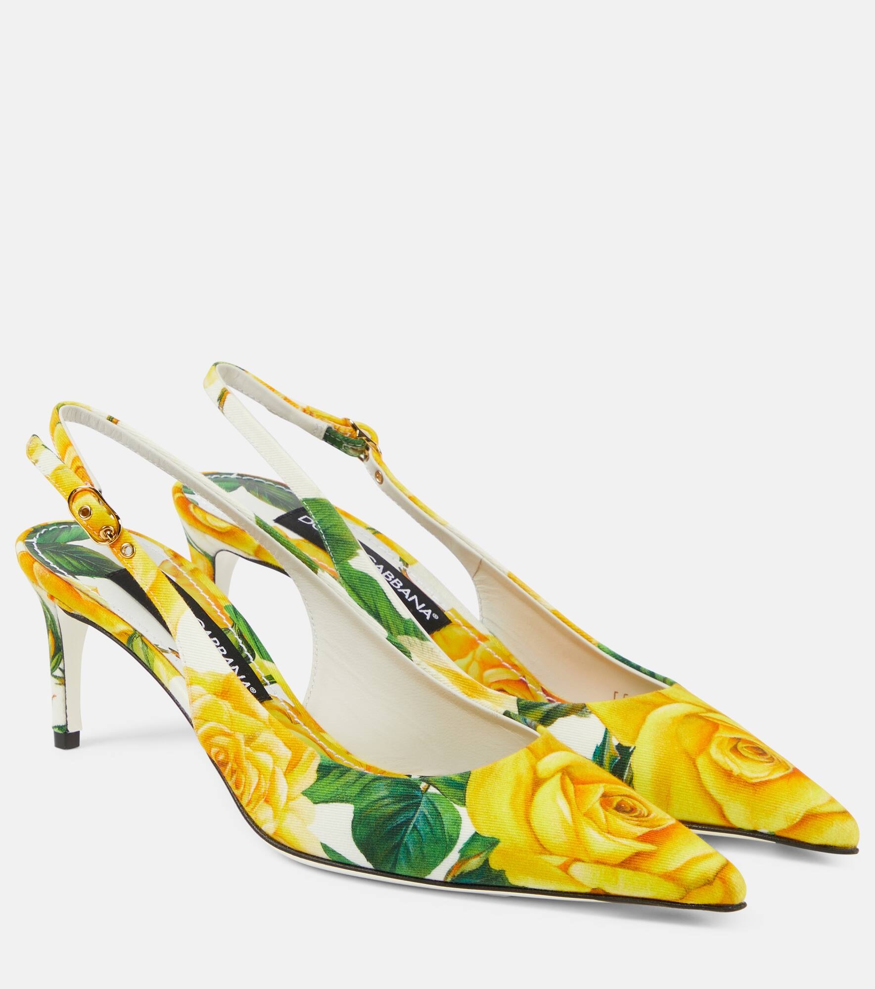 Floral canvas slingback pumps - 1