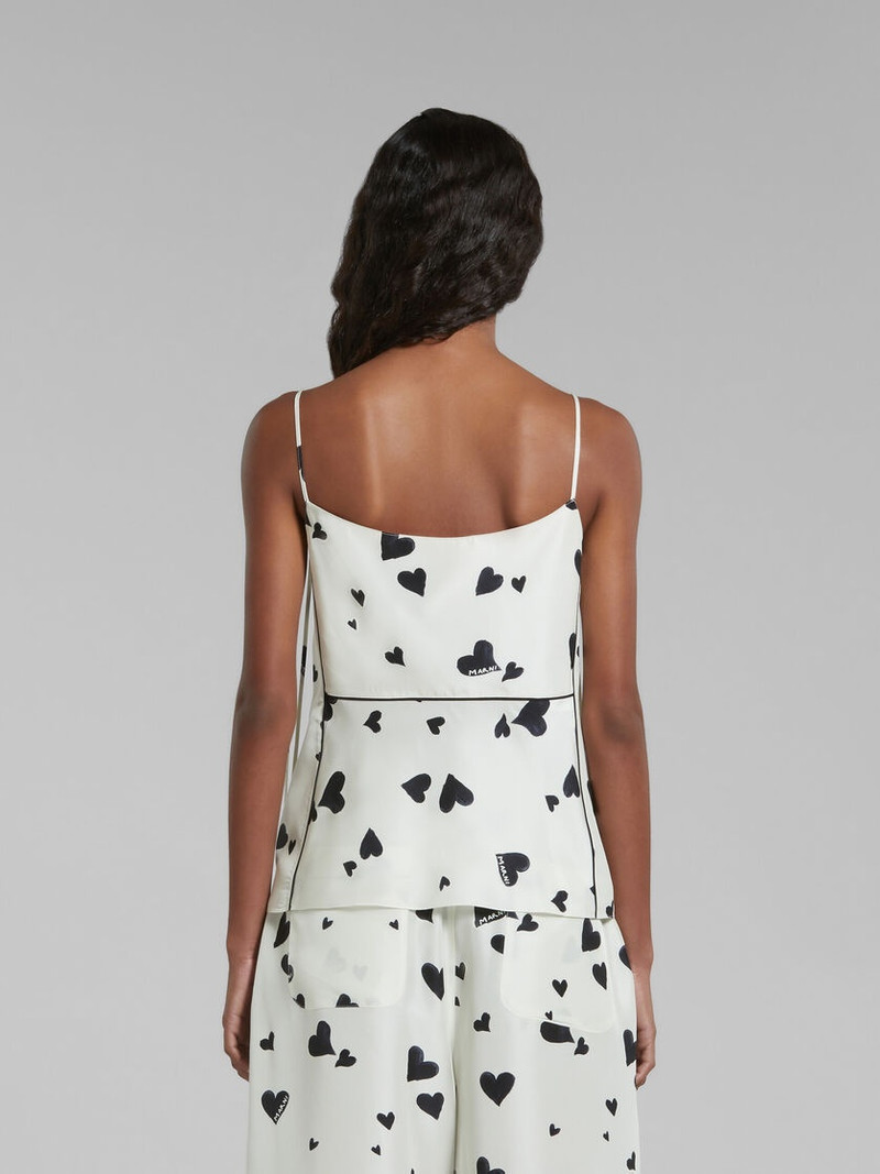 WHITE SILK CAMISOLE WITH BUNCH OF HEARTS PRINT 3