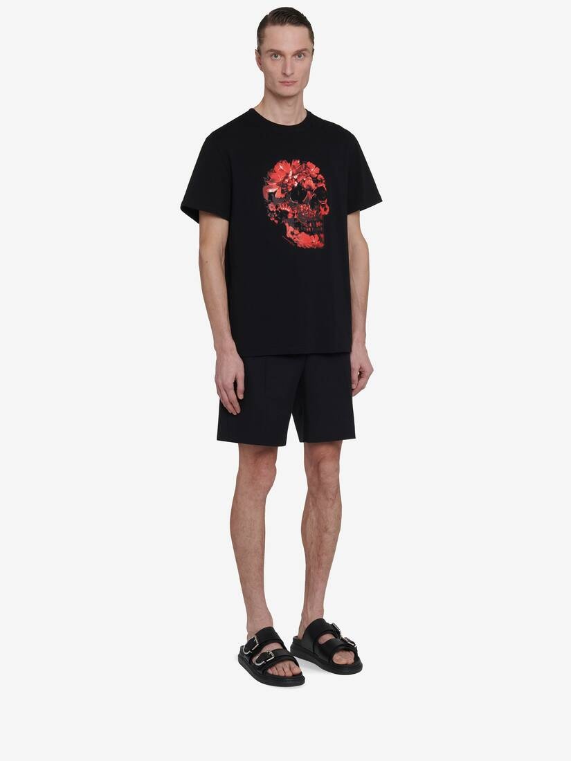 Men's Wax Flower Skull T-shirt in Black/red - 4