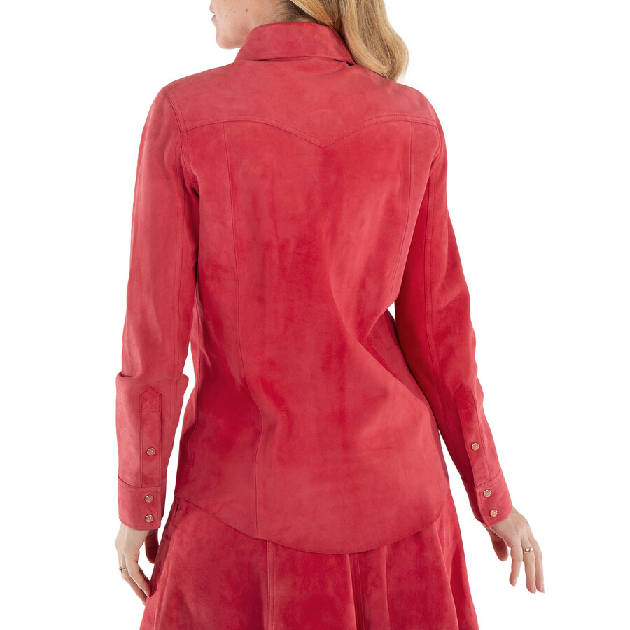 Chloe Scarlet Red Suede Long-Sleeve Shirt, Brand Size 36 (US Size 4) - 5