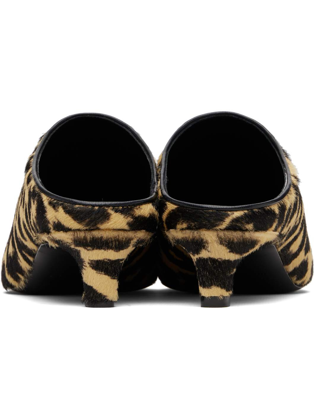 Beige & Black Pointed Toe Mule Heels - 2