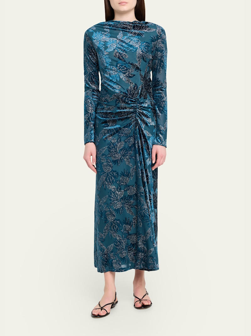 SIMKHAI Ferrera Long-Sleeve Floral Velvet Midi Dress outlook