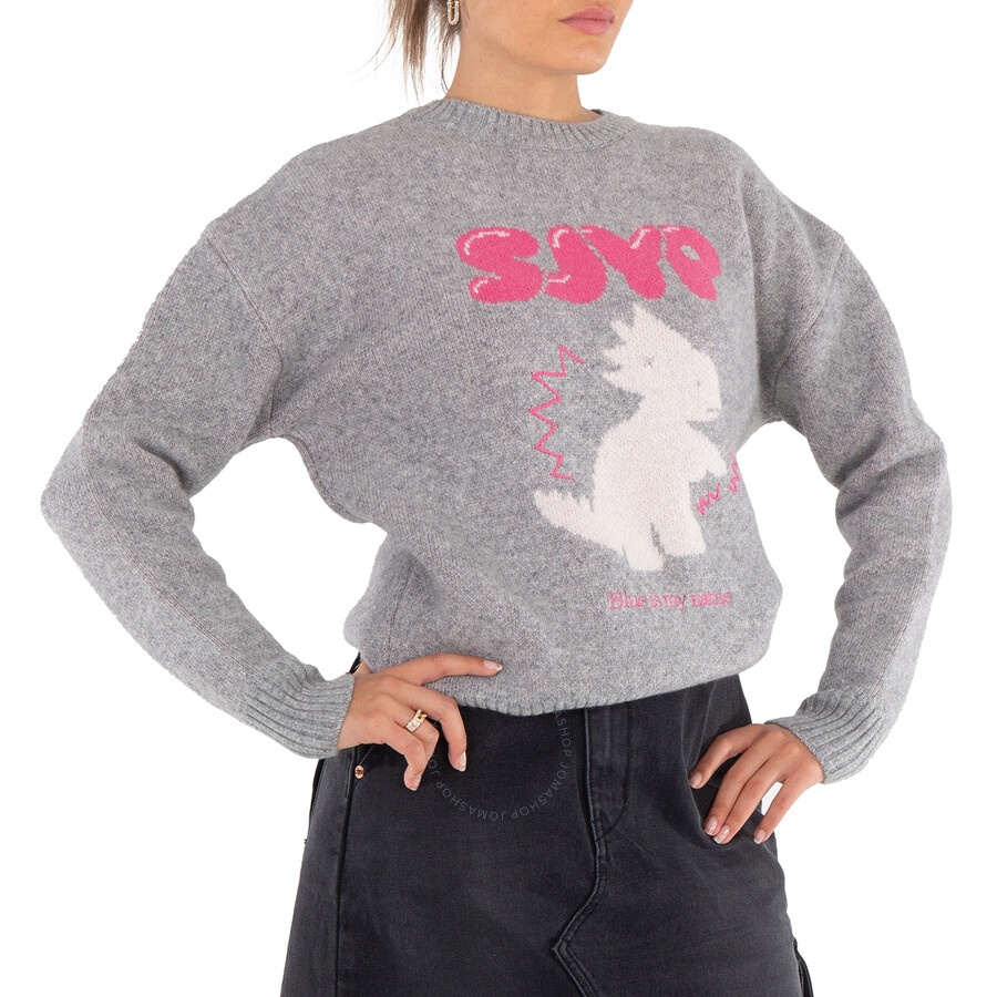 Sjyp Ladies Grey Jacquard Dino Knit Pullover - 3
