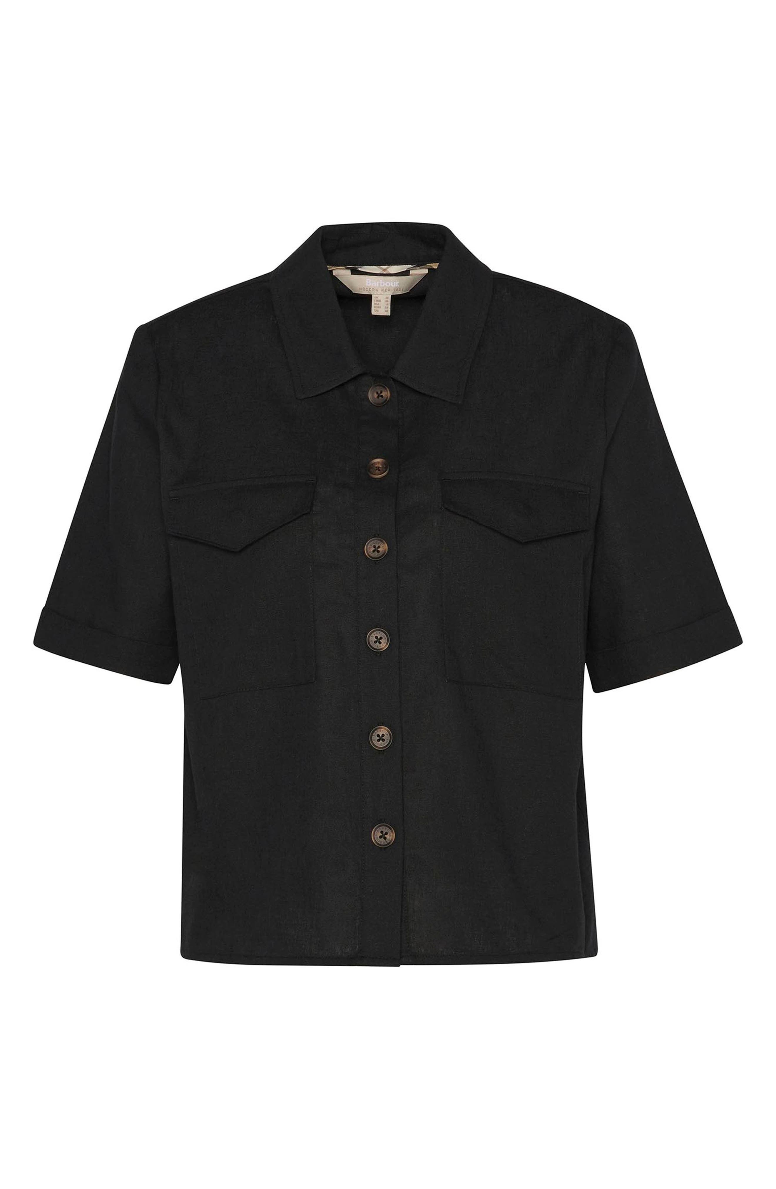 Barbour Luna Short Sleeve Cotton & Linen Button-Up Shirt in Black at Nordstrom - 4