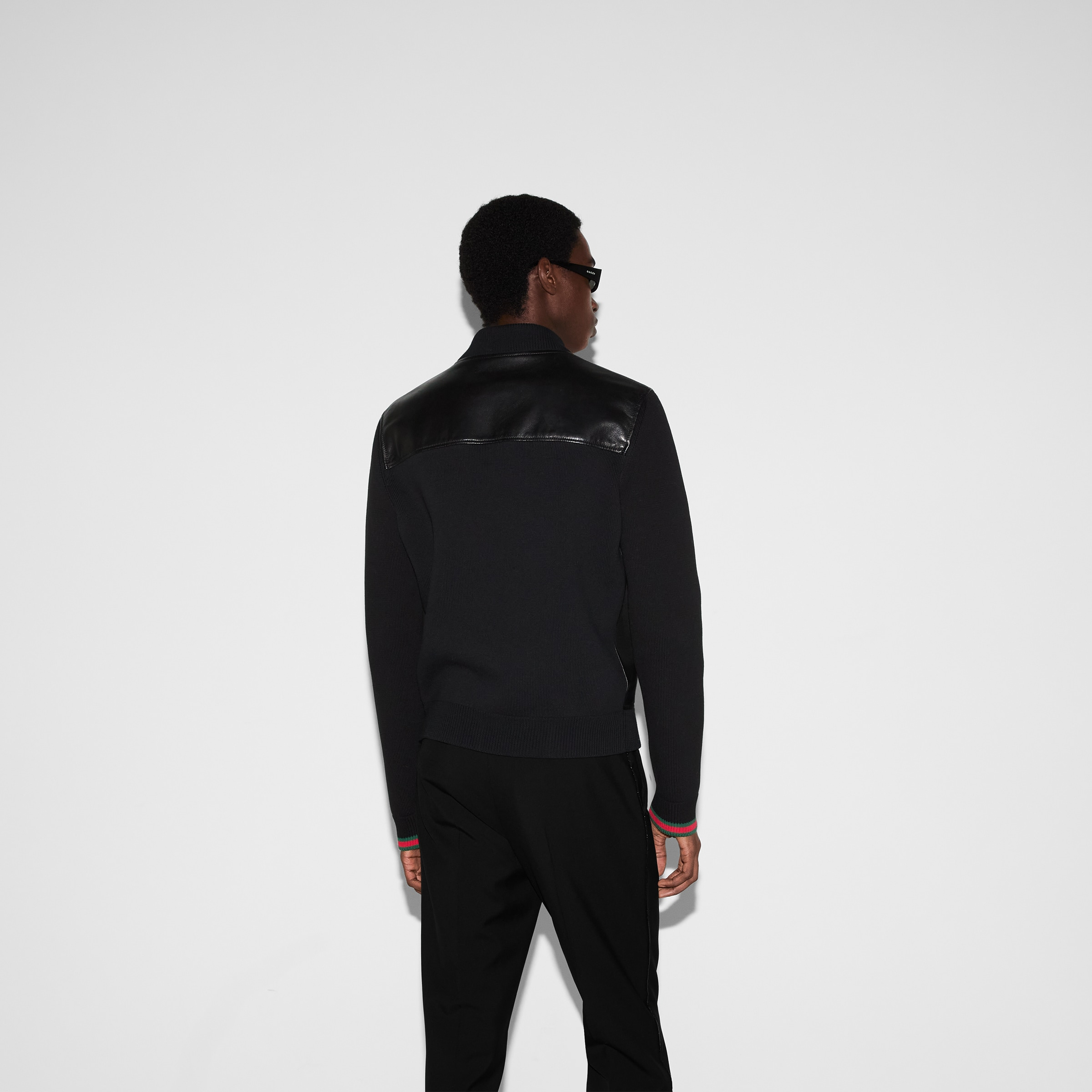 Nappa leather and knit bomber jacket - 4