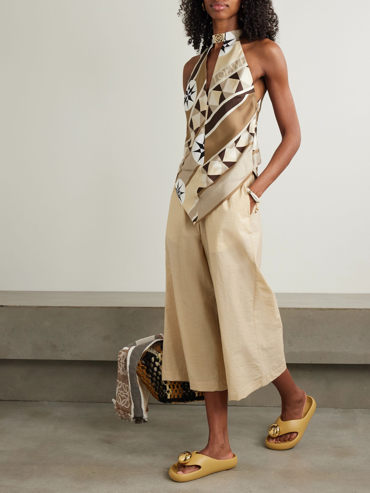 + Paula's Ibiza appliquéd crinkled cotton-blend wide-leg pants Beige - 2