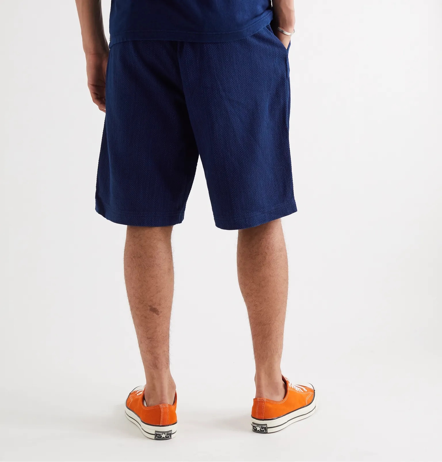 Indigo-Dyed Belted Cotton-Jacquard Shorts - 4