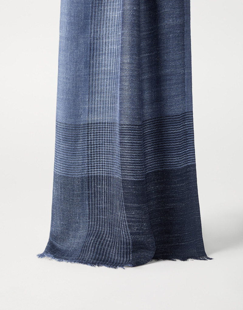 Silk and linen chevron scarf with stripes 1